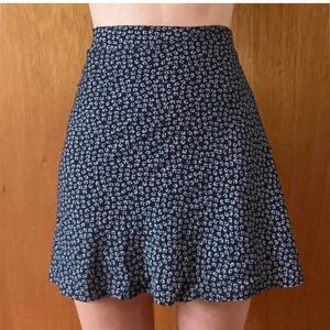 Brandy Melville Navy/Dark Blue and White A-Line True Wrap Around Floral Skirt